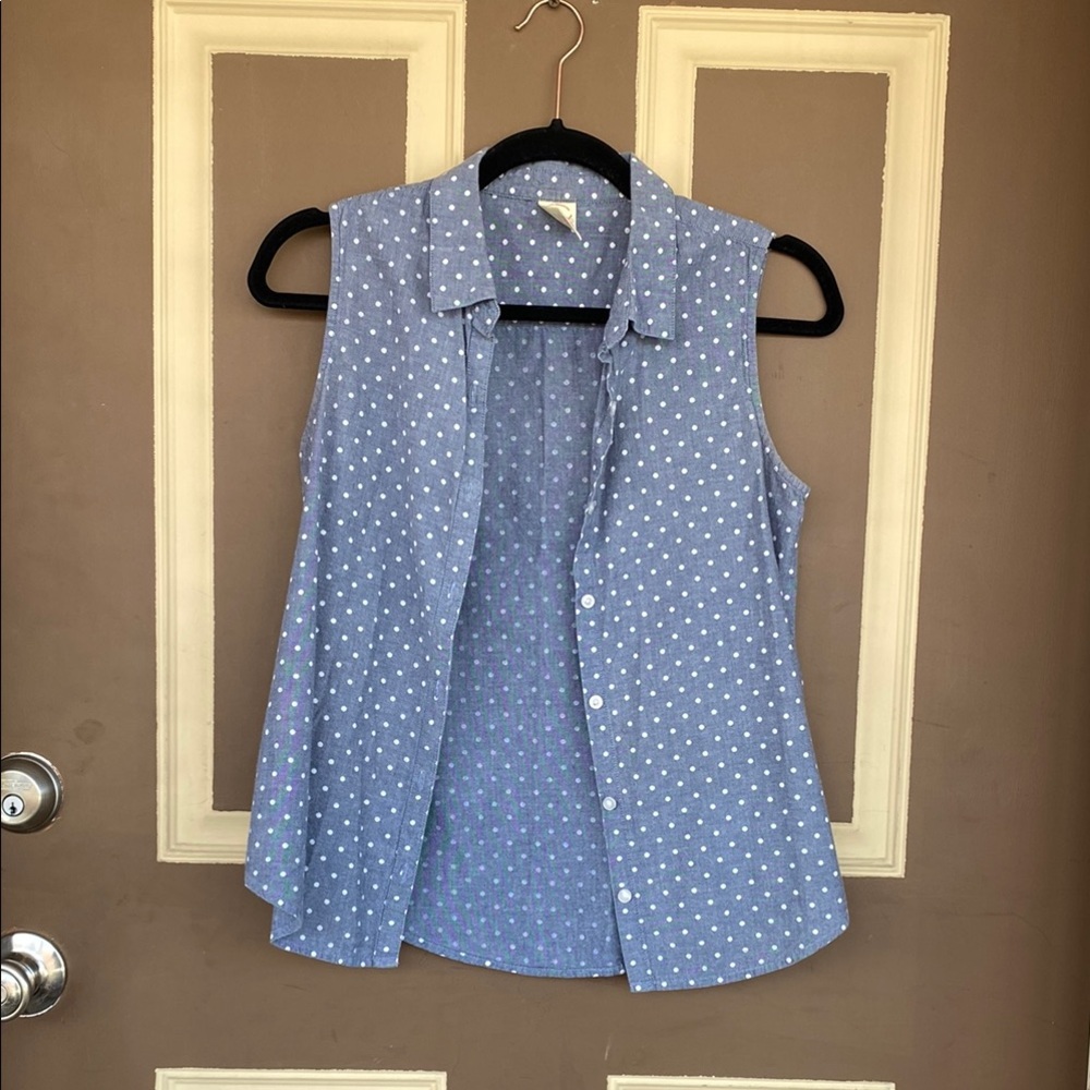 Blue Polka Dot Sleeveless Blouse